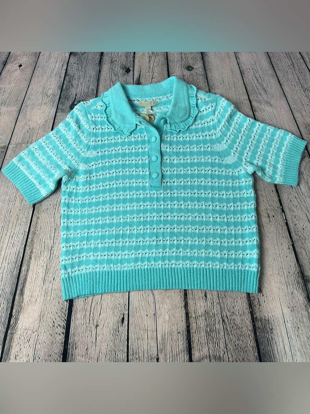 Ryegrass NWT Aqua Blue Short-Sleeve Peter Pan Collar Polo Style Knit Top Size L